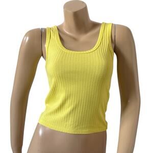 Love J Ribbed Crop Tank Top Stretch Scoop Neck Fitted Womens Small